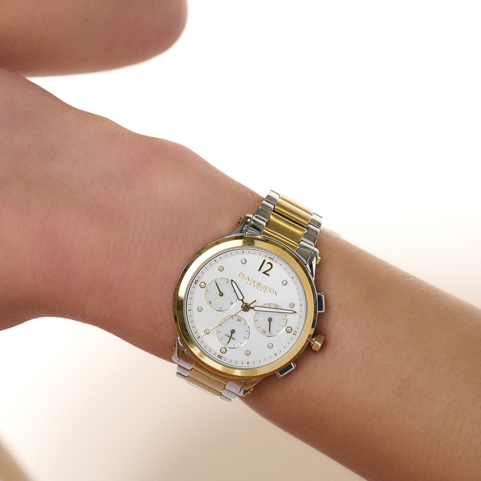 38mm Multi-Function Metallic White & Two Tone Bracelet Watch