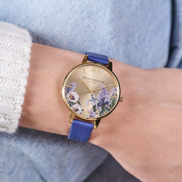 38mm Gold & Blue Eco Vegan Strap Watch
