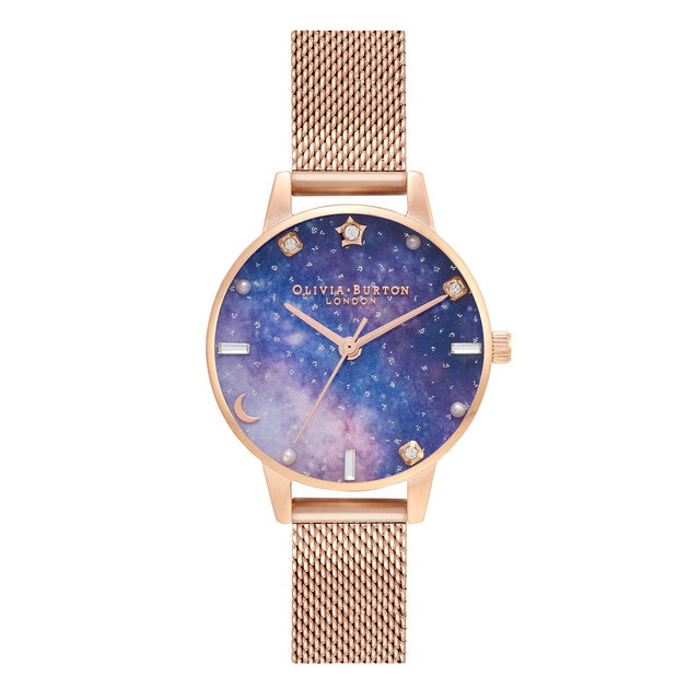 Montre Celestial Galaxy à cadran Demi et bracelet milanais or rose