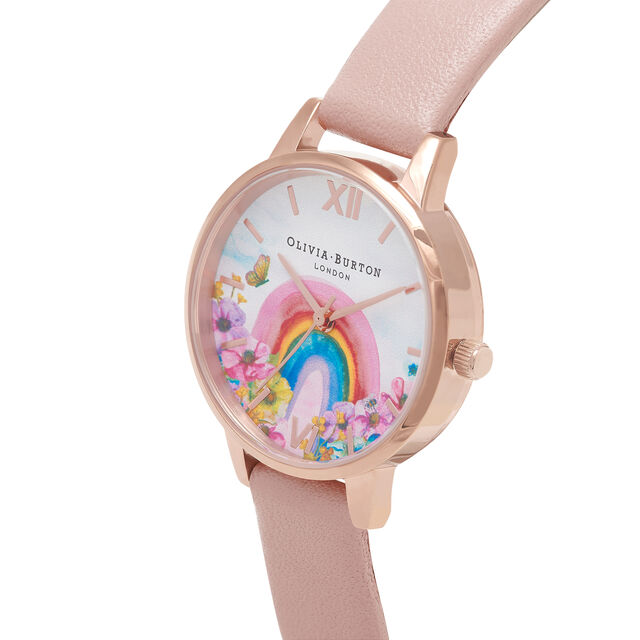 Rainbow  30mm Rose Gold & Pink Leather Strap Watch