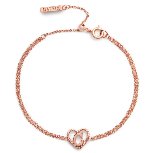 'C' Heart Initial Chain Bracelet Rose Gold