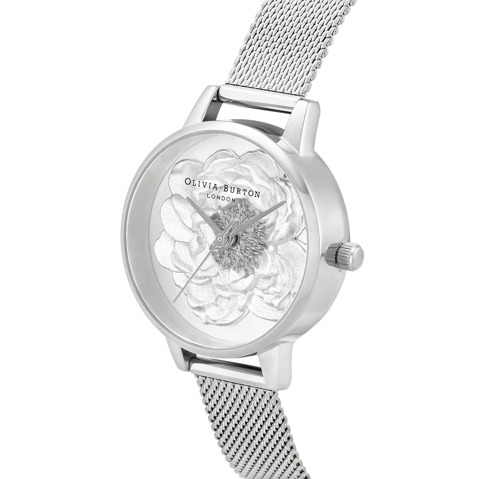 30mm White & Silver Mesh Watch