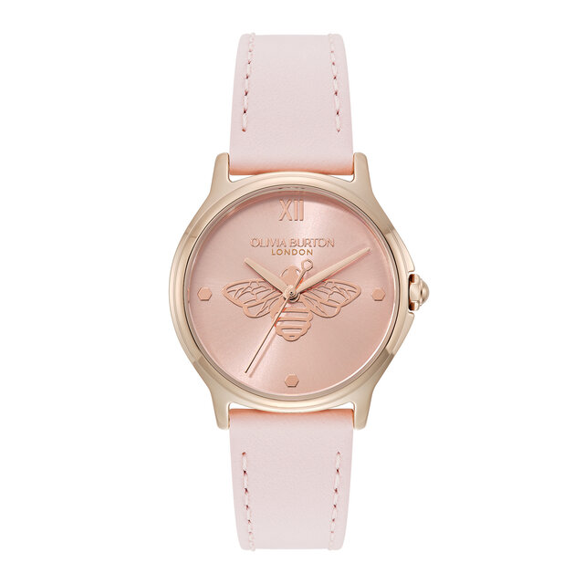 Montre Classic Bee 30 mm or rose avec bracelet en cuir et primev&egrave;re