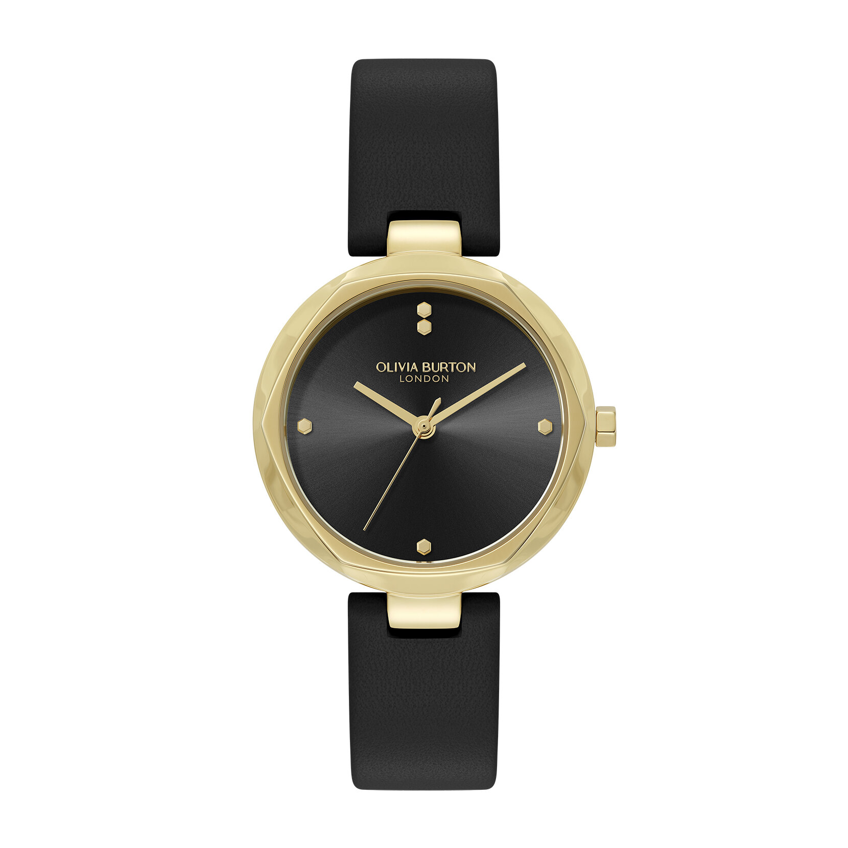 Montre Dimension avec Fermoir en T Doré & Bracelet Cuir Noir 32mm