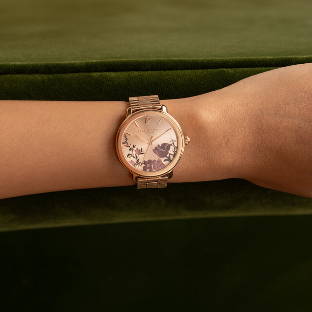Bracelet de Montre Vintage Floral 36mm Or Rose