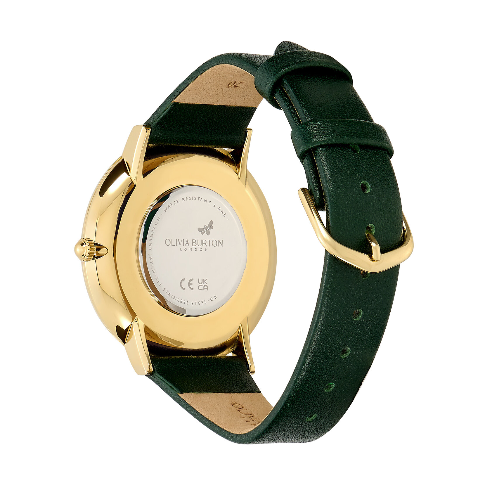 40mm Faux Malachite, Gold & Green Leather Strap Watch