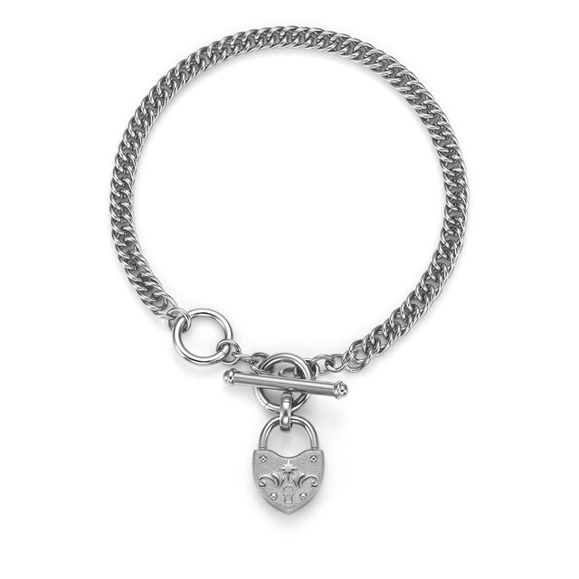 Lock Heart Silver Tone Toggle Bracelet