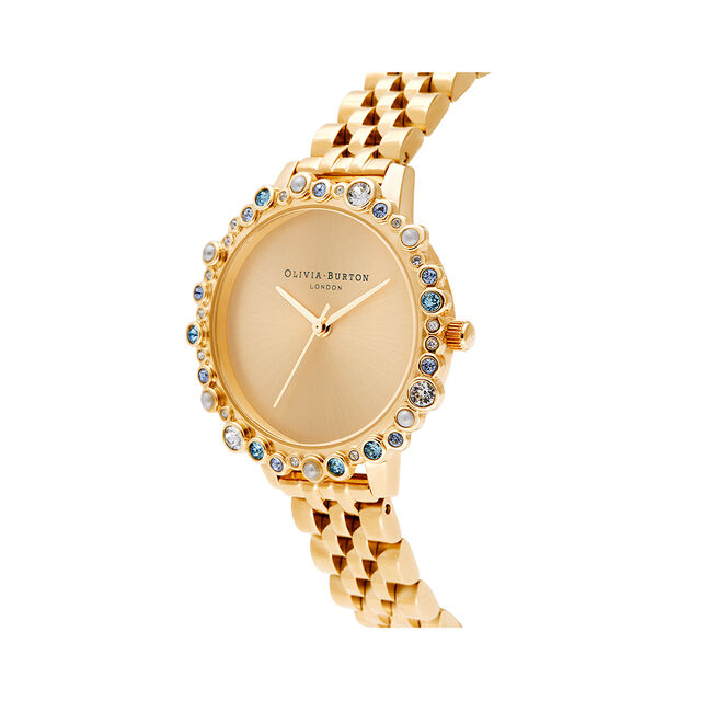 Limited Edition Bejewelled Case Watch, Gold Bracelet