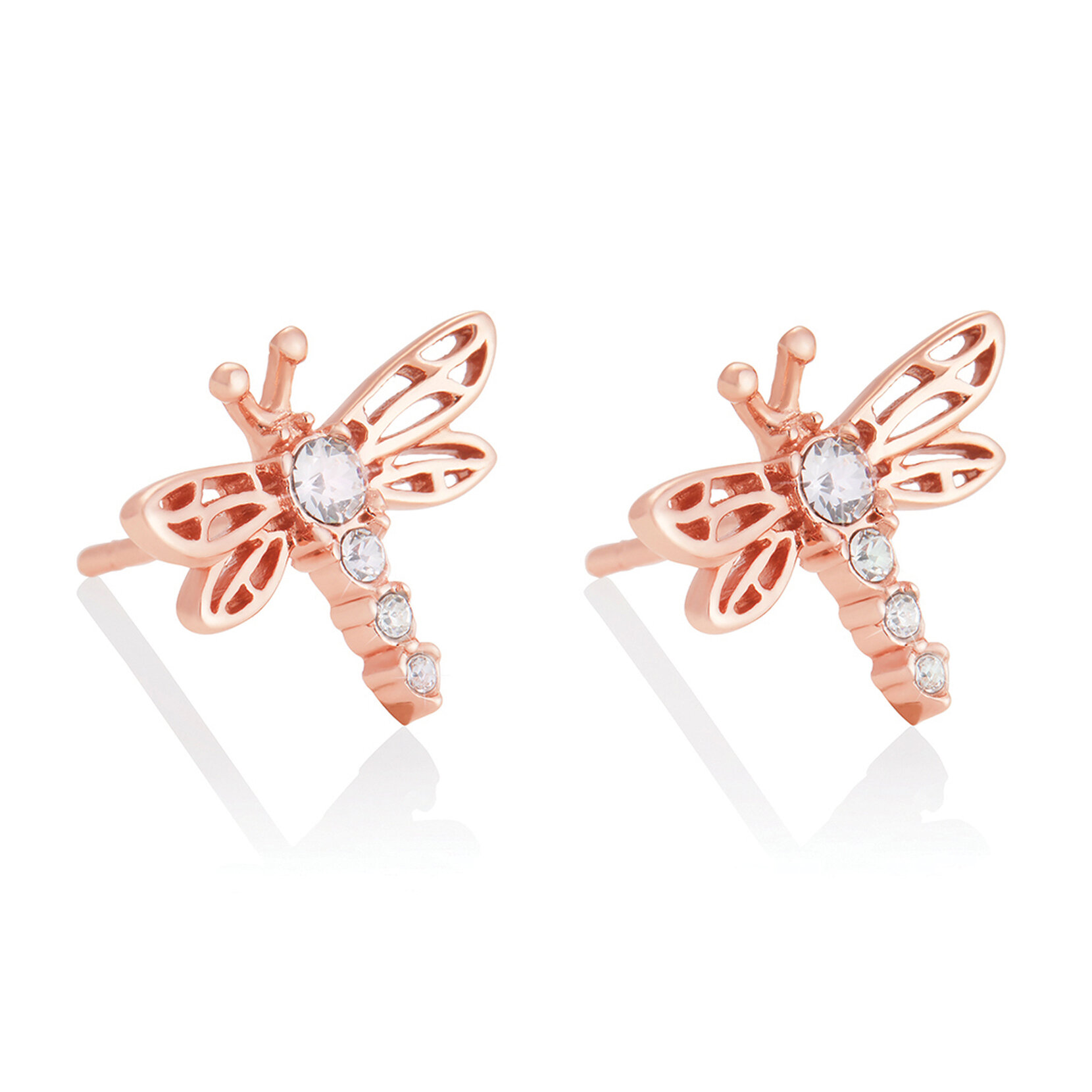 Clous d’oreilles Dancing Dragonfly or rose