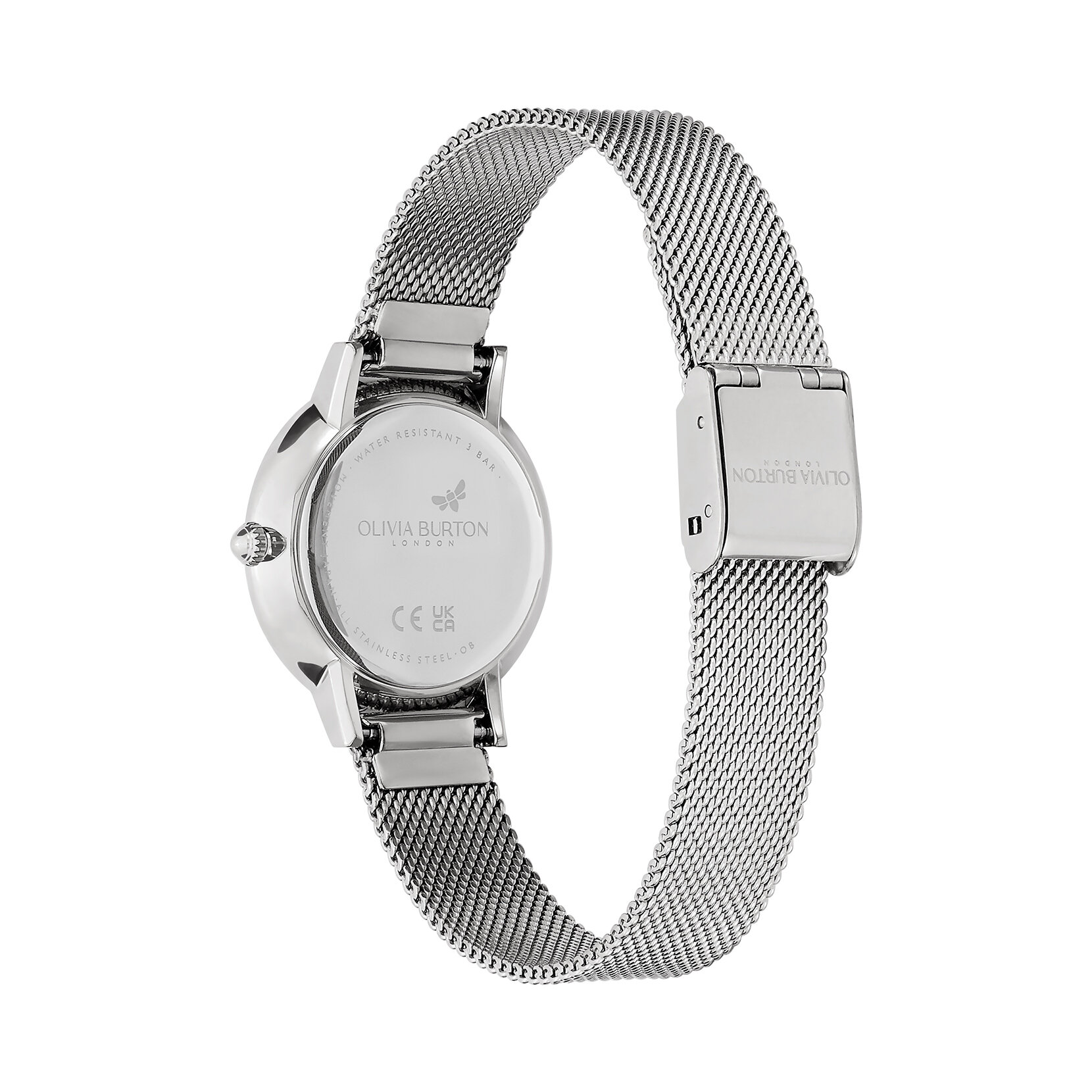 28mm Bee Ultra Slim Metallic White & Silver Mesh Watch
