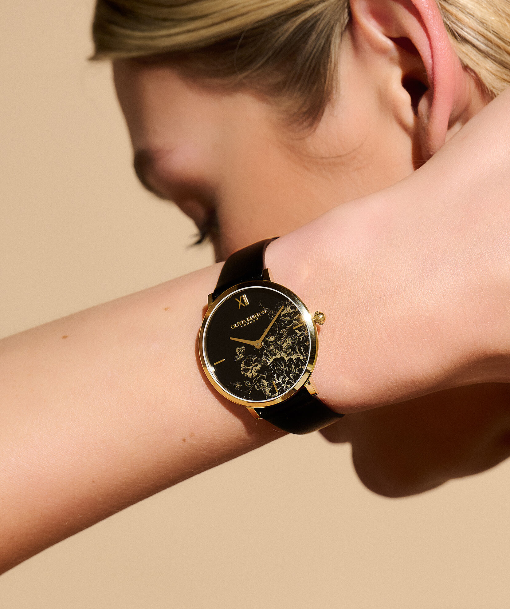 Olivia burton black hotsell floral watch