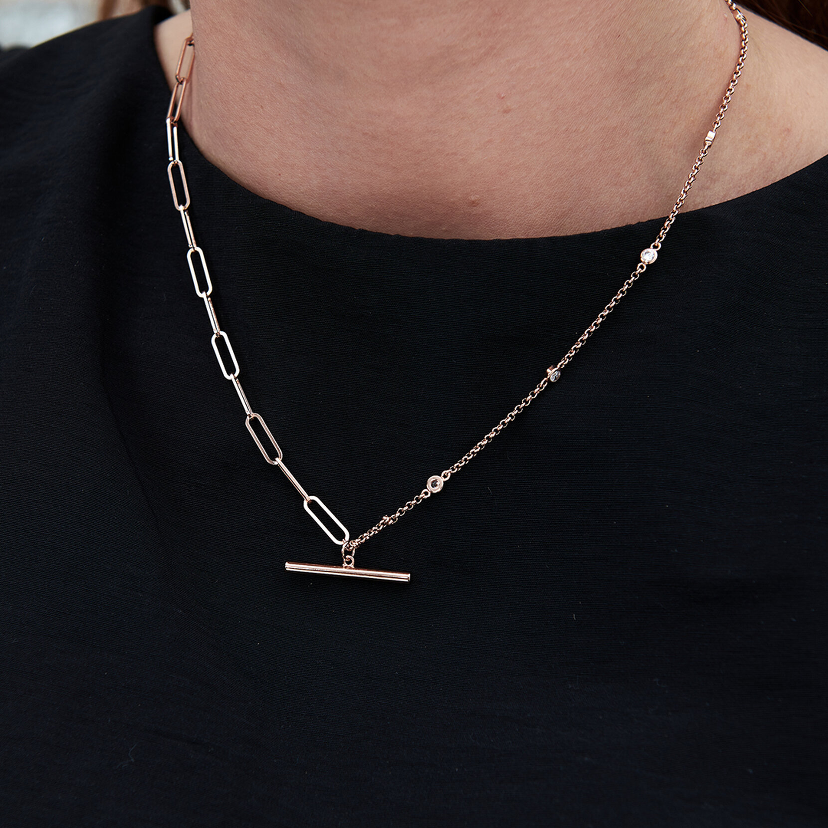 Rose Gold Mismatch Tbar Necklace