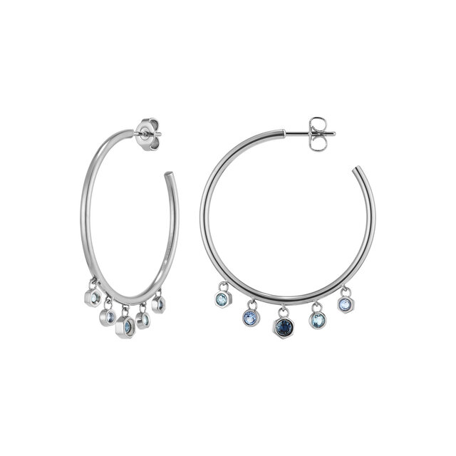 Boucles d'oreilles Cr&eacute;oles Goutelette Cristal Bleu Argent&eacute;es