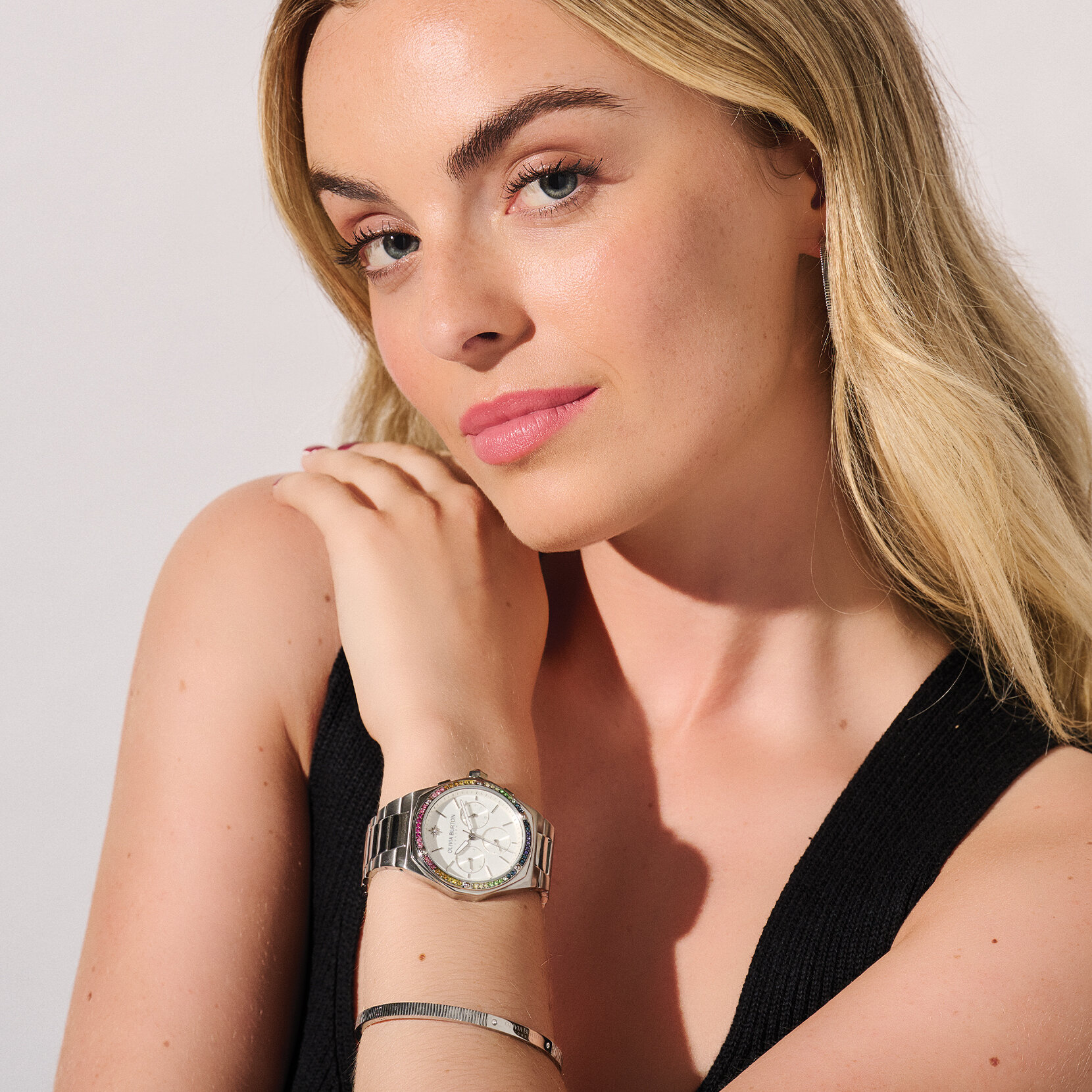 38mm Hexa Multi-Function Rainbow & Silver Bracelet Watch