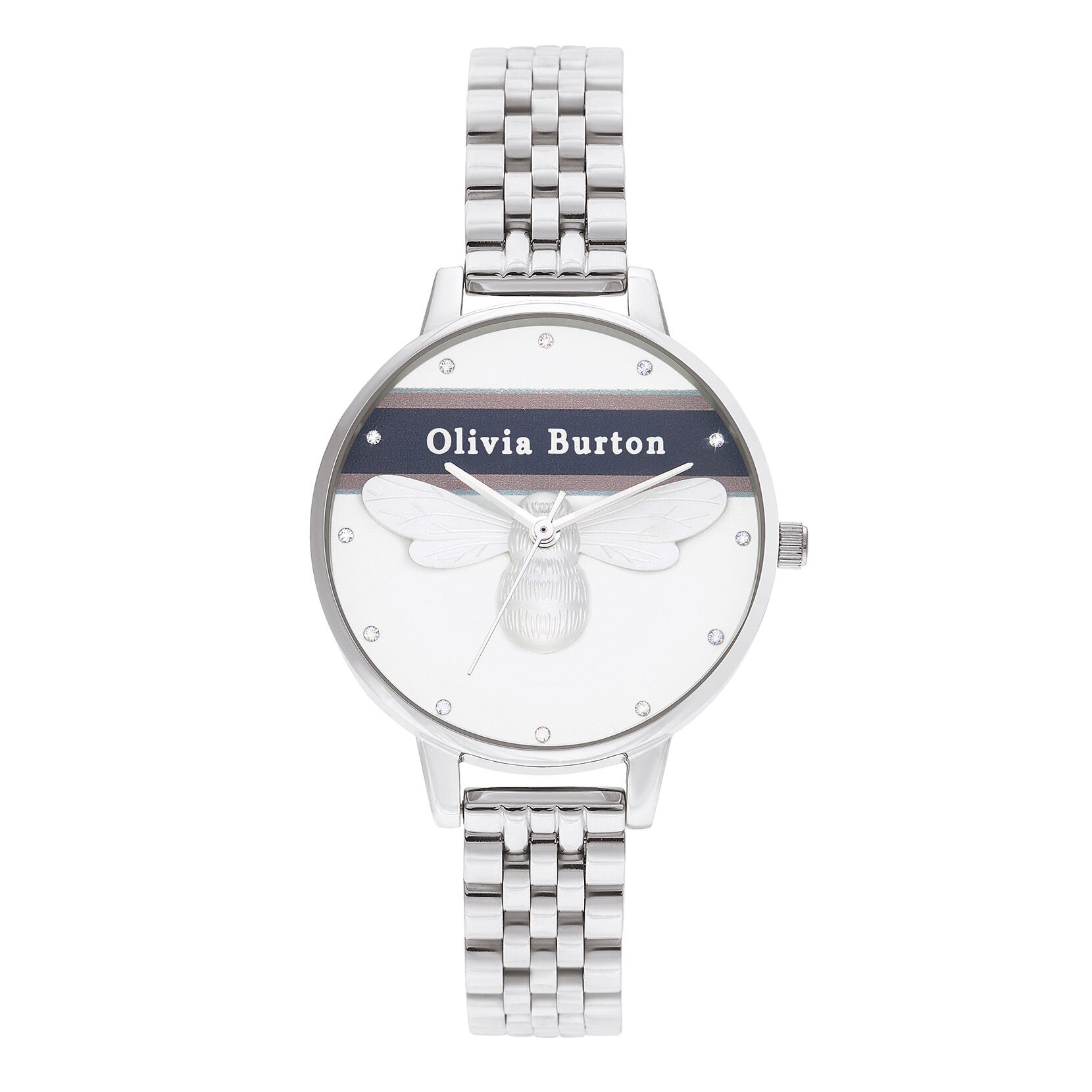 Varsity Lucky Bee, Red & Navy Stripe Silver Bracelet