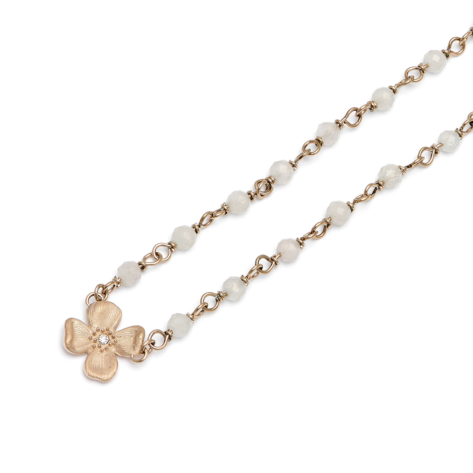 Collier Perlé Plaqué Or Rose avec Charm Fleur de Cornouiller