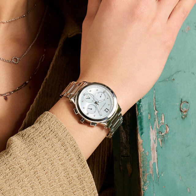 38mm Multi-Function Blue & Silver Bracelet Watch