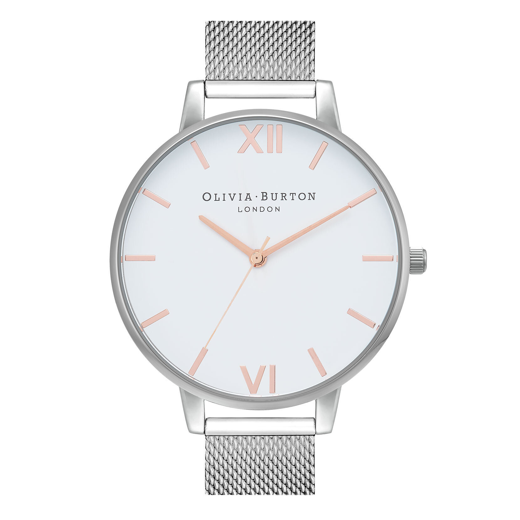 38mm White & Silver Mesh Watch