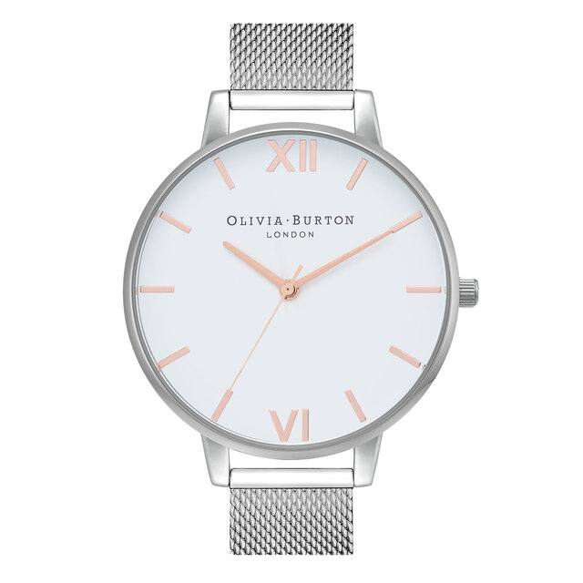 Montre à bracelet milanais or rose et argent et cadran blanc