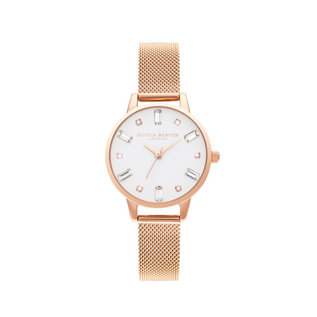 Bejewelled Rose Gold Mesh Watch