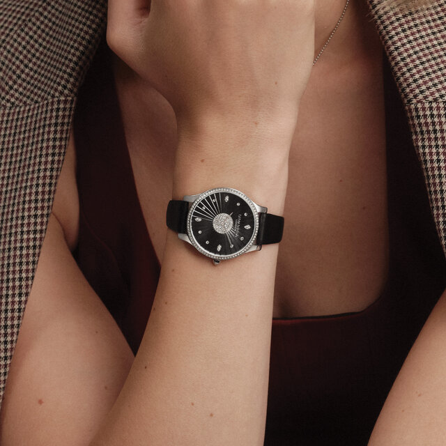 34mm Beaulieu Silver & Black Leather Strap Watch