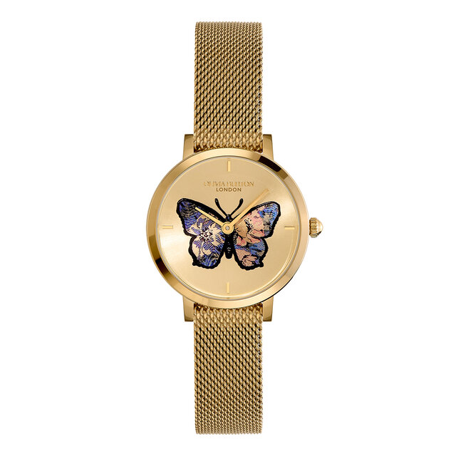 Montre Papillon Ultra Fine avec Bracelet en Maille Or 28 mm