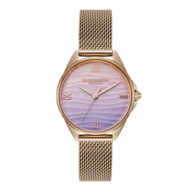 Montre &agrave; mailles or rose et violet azur 30 mm