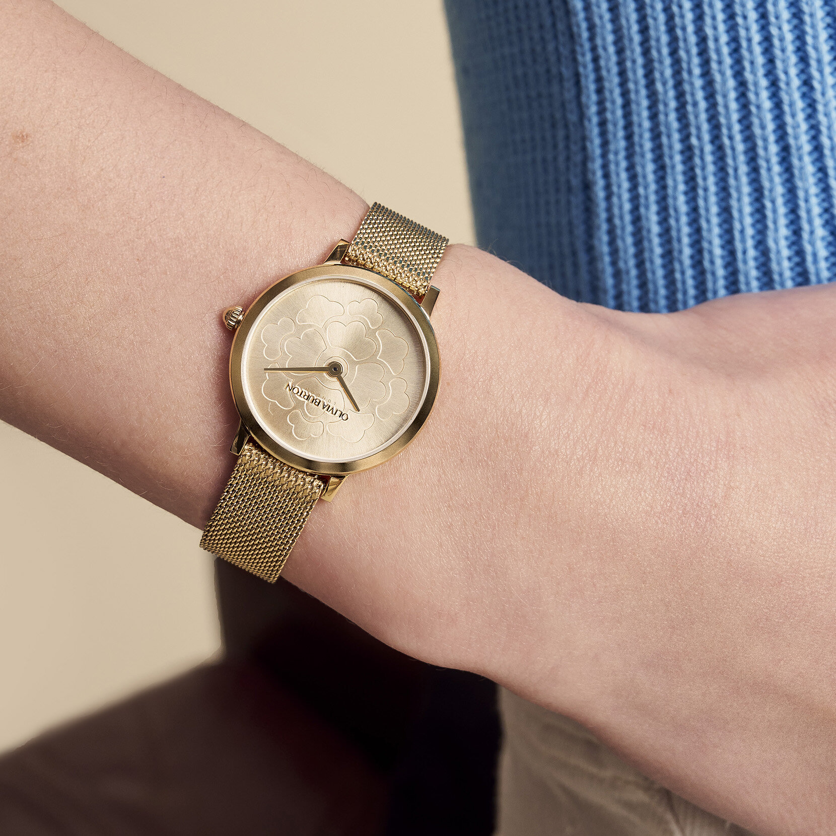 28mm Floral Ultra Slim Gold Mesh Watch