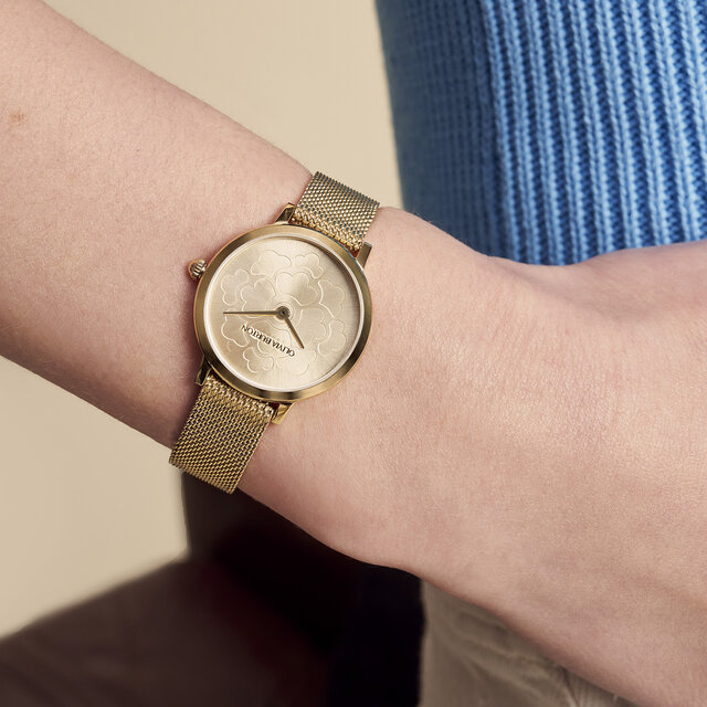 Montre florale ultra fine avec bracelet en maille milanaise Or 28 mm