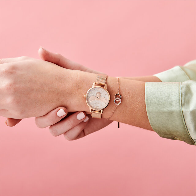 30mm White & Rose Gold Mesh Watch
