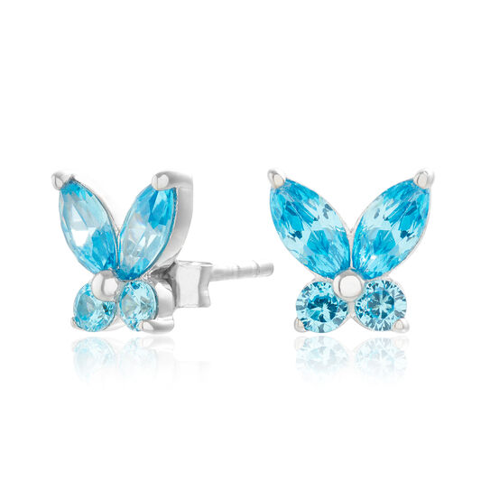 Sparkle Butterfly Silver & Blue Marquise Stud Earrings