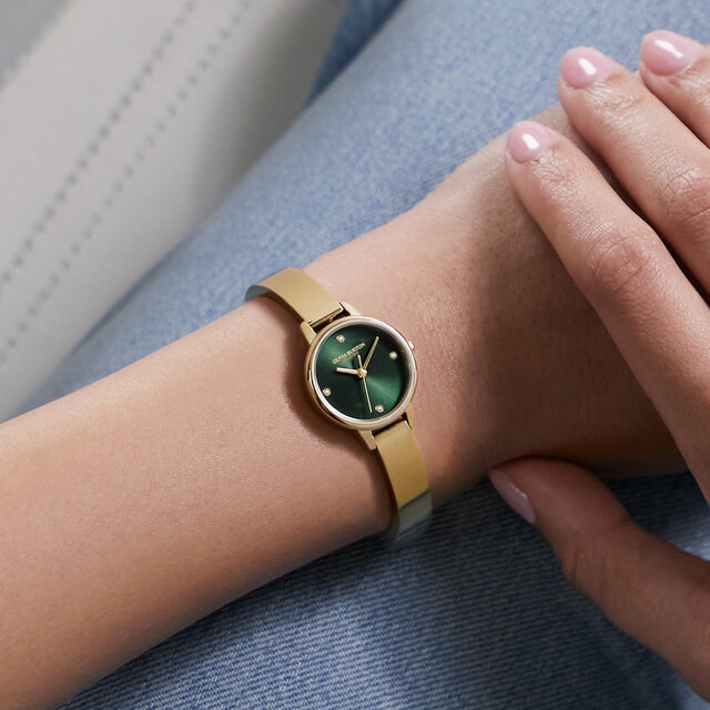 23mm Mini Forest Green & Gold Bangle Watch
