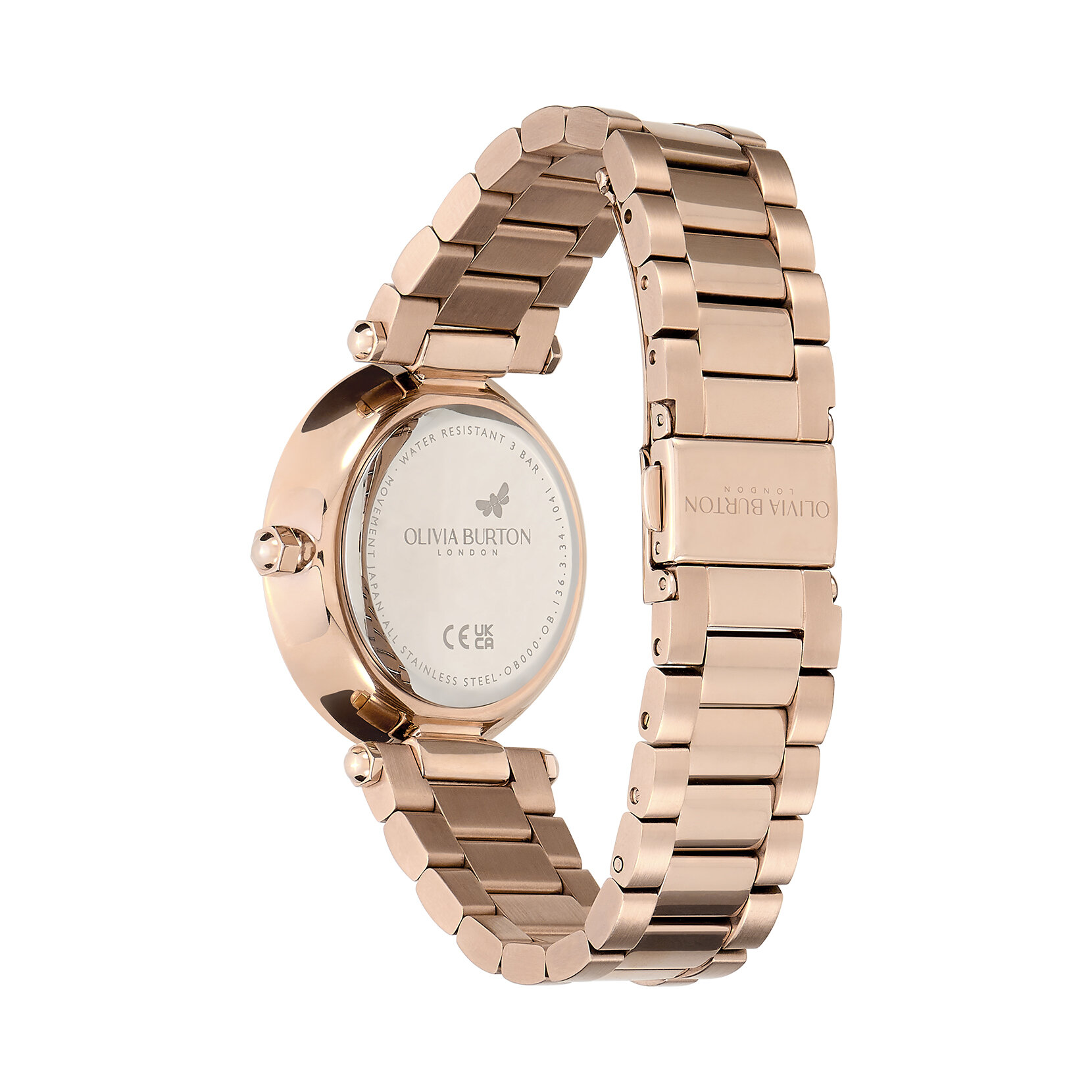 Montre florale avec fermoir en T Gris et Or rose 34 mm