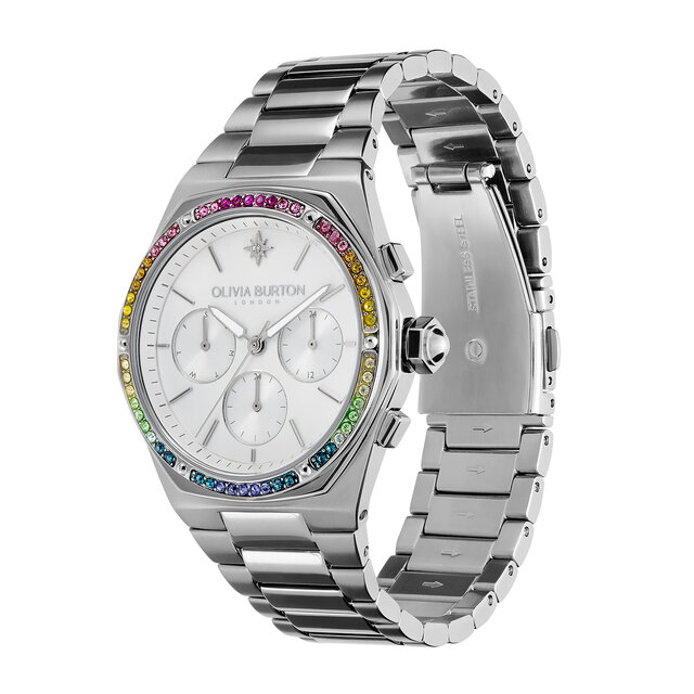 38mm Hexa Multi-Function Rainbow & Silver Bracelet Watch