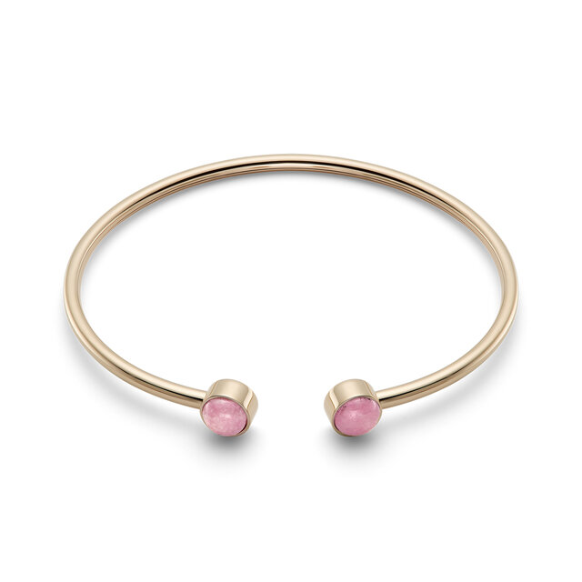 Bracelet Jonc Pierre Précieuse Quartz Rose Cabochon Plaqué Or Rose