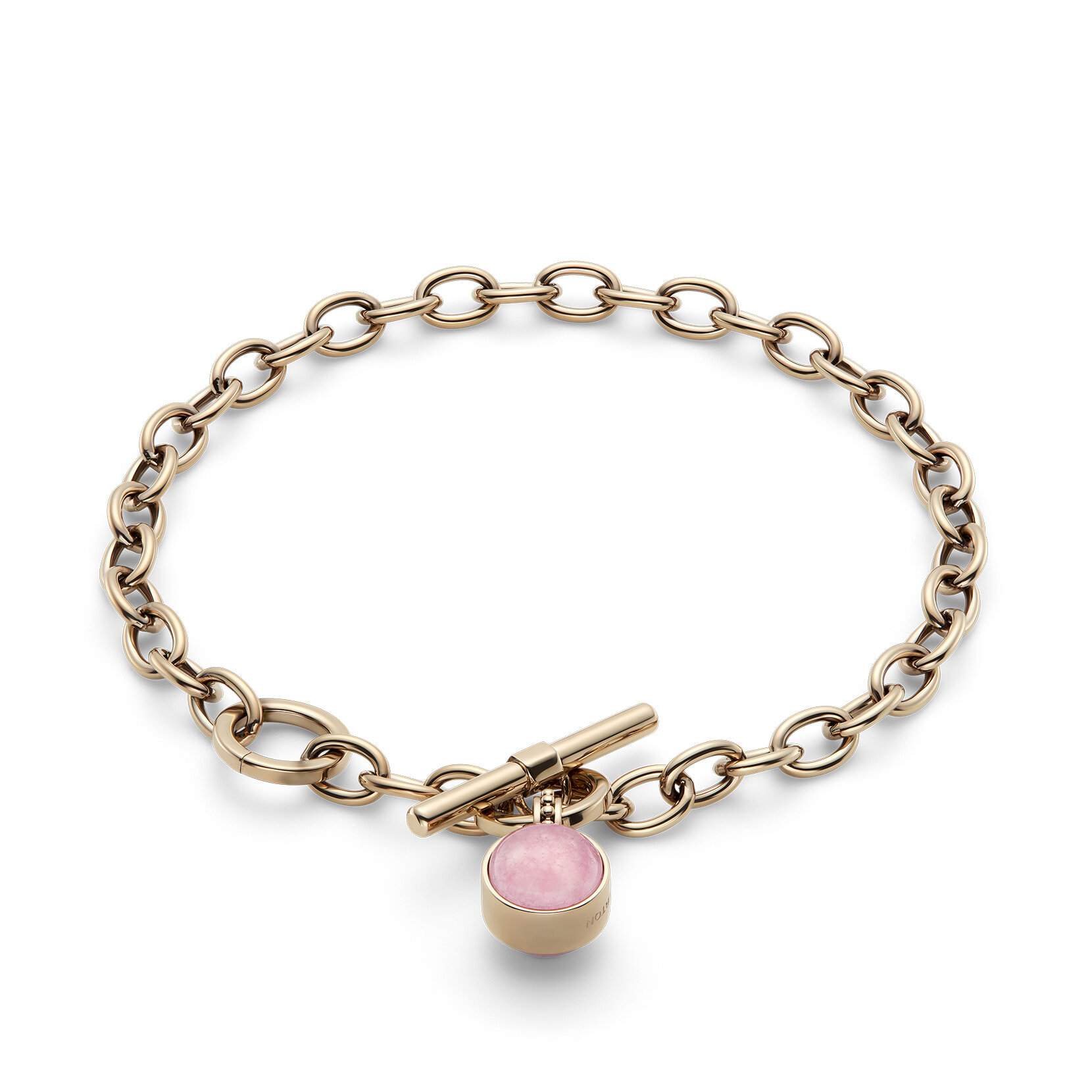 Rose Quartz Cabochon Rose Gold Plated Gemstone Toggle Bracelet