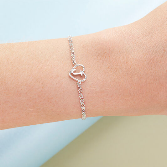 'J' Heart Initial Chain Bracelet Silver