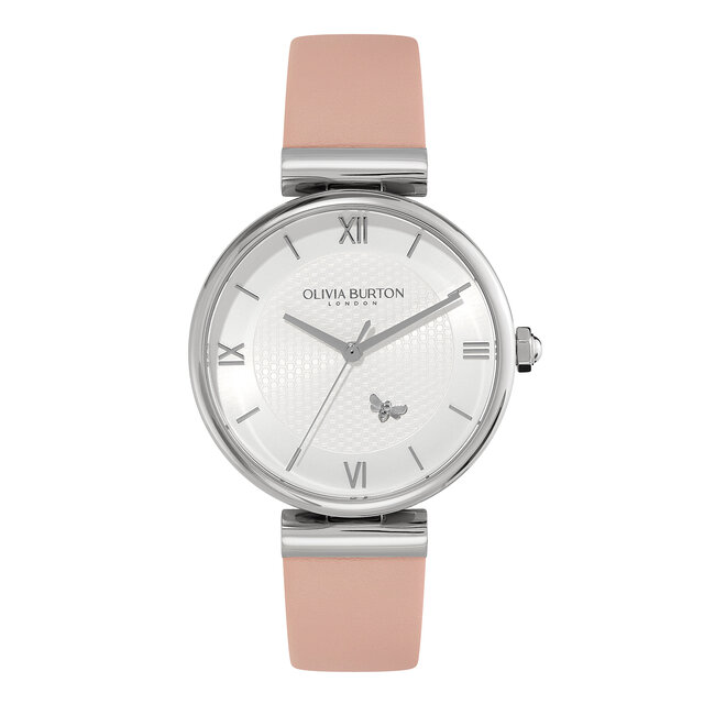 36mm Minima Bee T-Bar Silver & Blush Leather Strap Watch