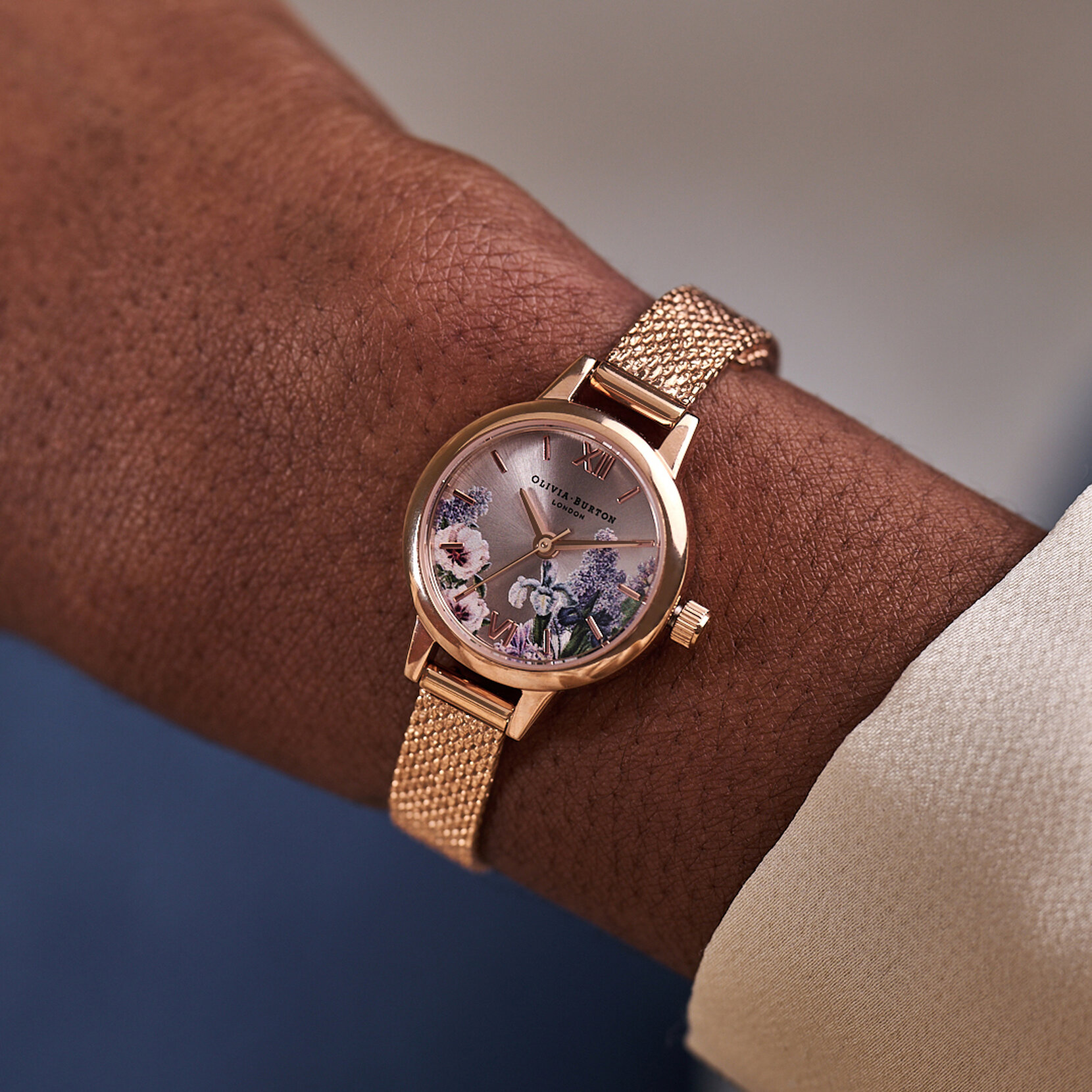 Montre Secret Garden à cadran Mini et bracelet milanais parme et or rose
