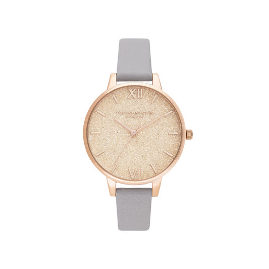 Glitter Dial  34mm Carnation Gold & Grey Leather Strap Watch