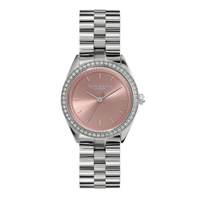 Montre Bejewelled Rose Pâle & Bracelet Argent 34 mm