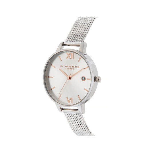 Sunray Silver & Rose Gold Boucle Mesh Watch