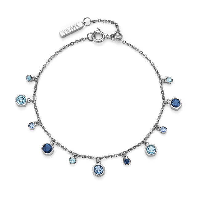 Mini Droplet Blue Crystal Silver Tone Bracelet