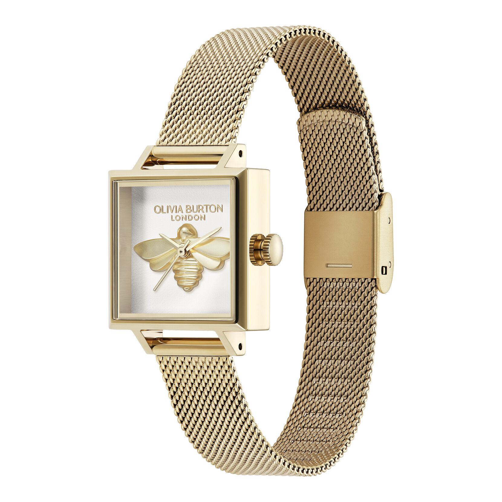 Montre maille Lucky Bee 23mm blanche et or