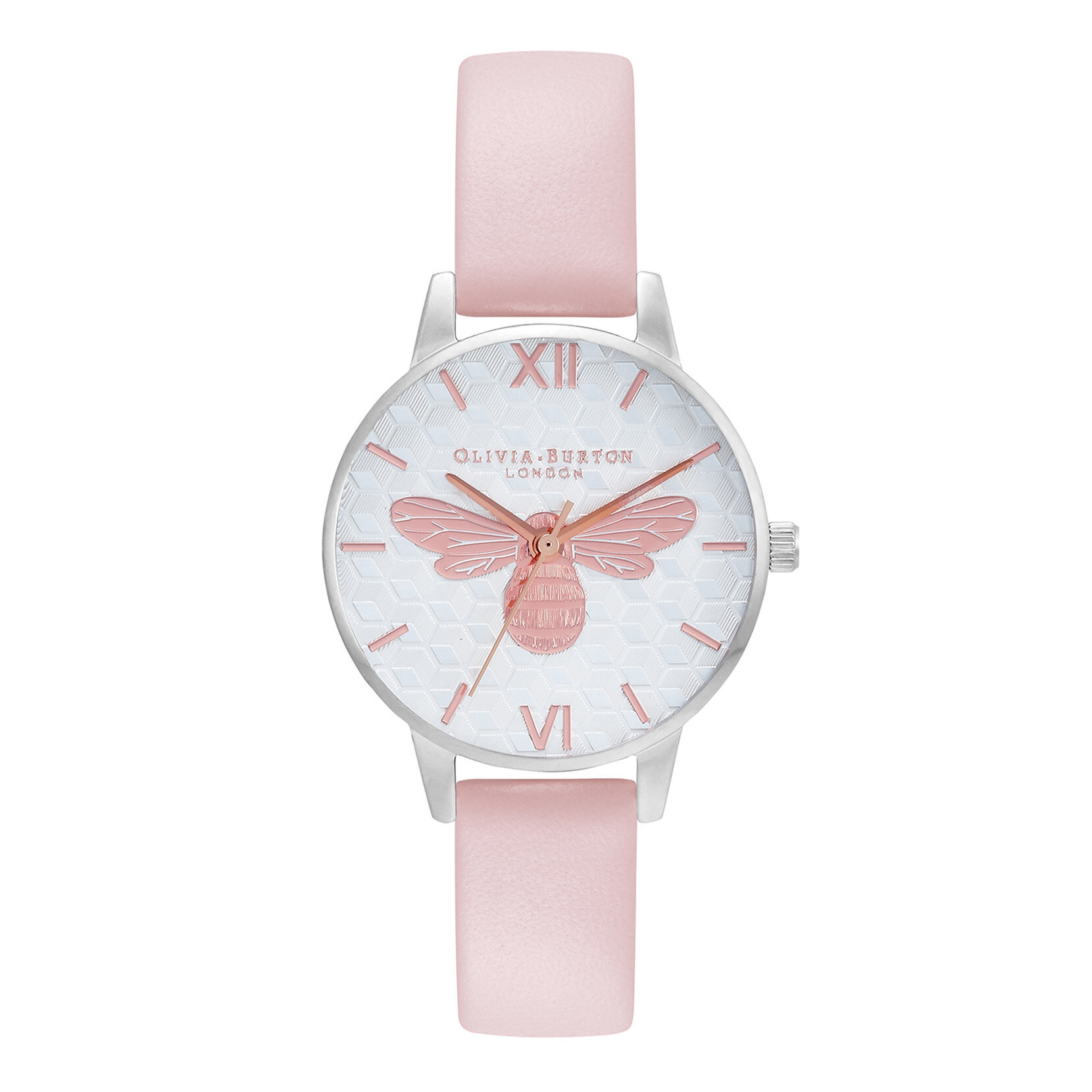 30mm Silver & Pink Leather Strap Watch