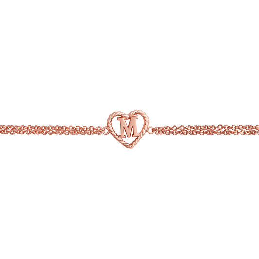'M' Heart Initial Chain Bracelet Rose Gold