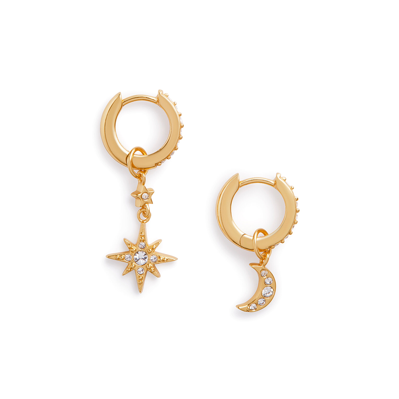 Gold Moon & Star Huggie Hoops