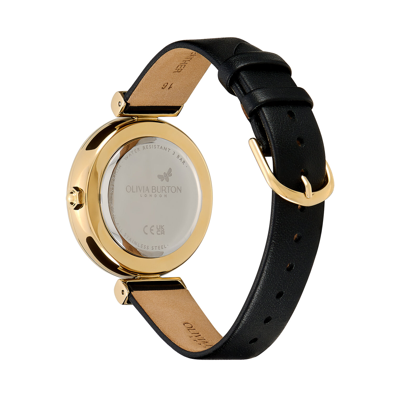 36mm Minima Bee T-Bar Gold & Black Leather Strap Watch
