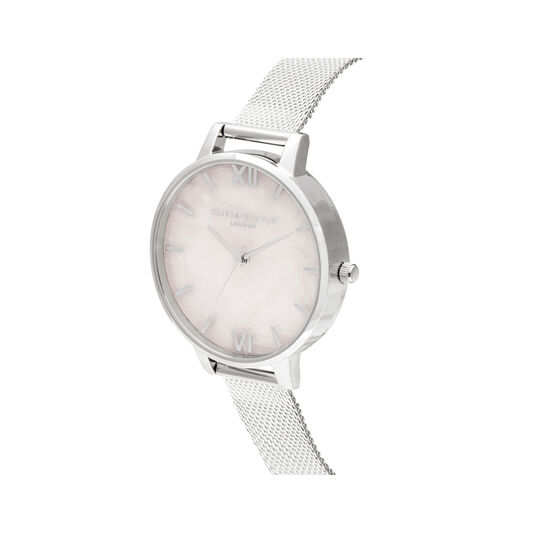 Big Dial Rose Quartz & Silver Mesh