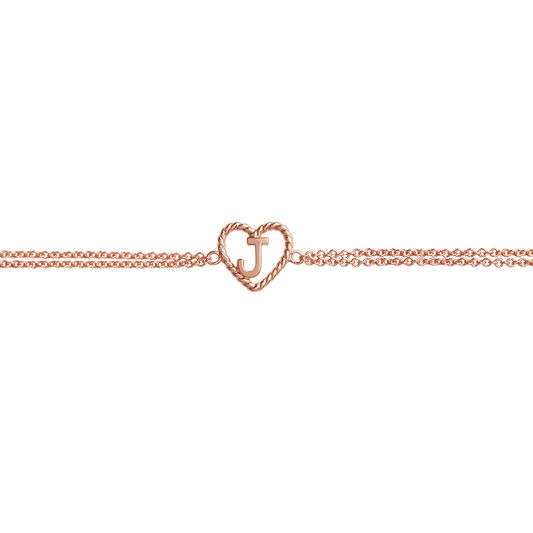 'J' Heart Initial Chain Bracelet Rose Gold
